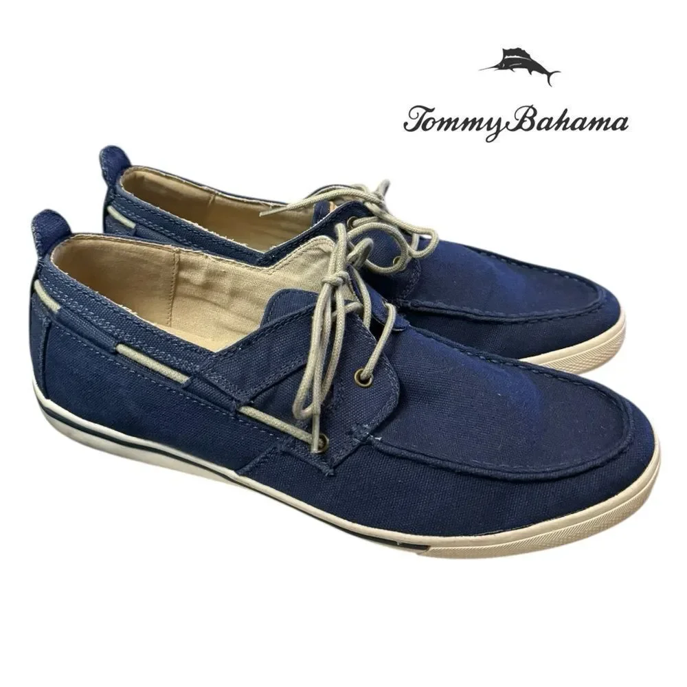 Tommy Bahama Men's Calderon Navy Canvas Boat Shoes 10.5